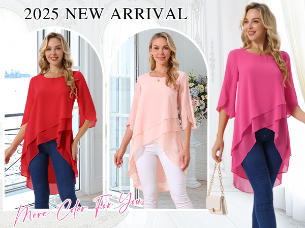 Seta T Women's High Low Tops Scoop Neck Chiffon Blouse