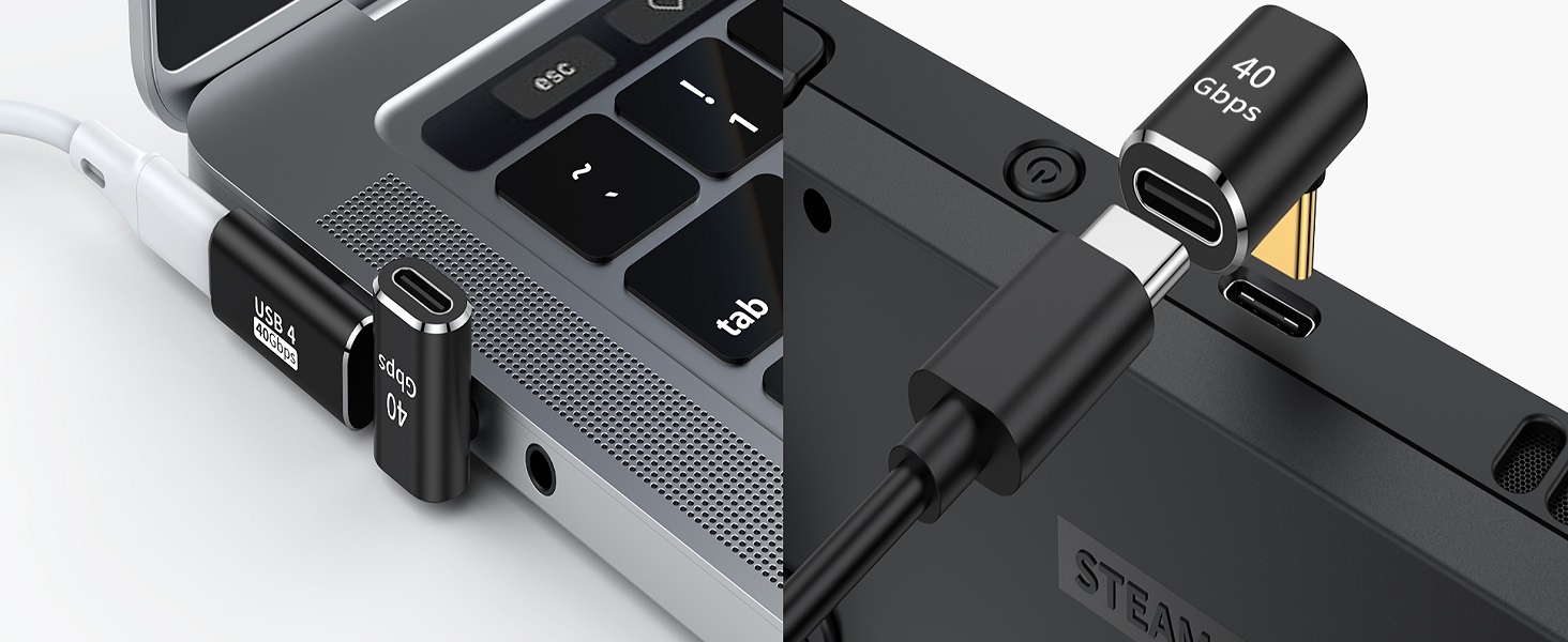 Mixed USB C Adapter USB 4.0/Thunderbolt 4 with 100W 40Gbps 90/180 Degree Right Angle