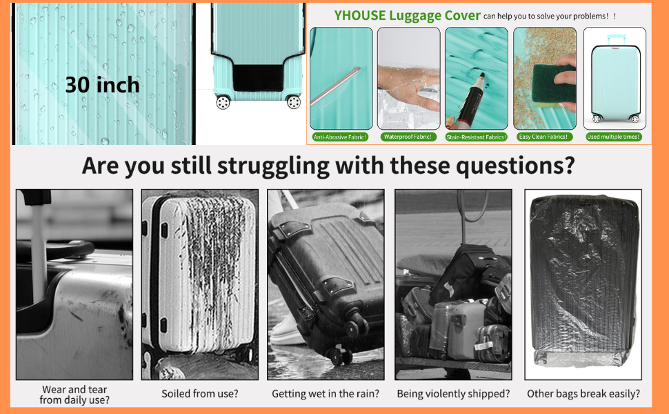 Transparent protective cover for hard luggage trolley bag and cover with zipper