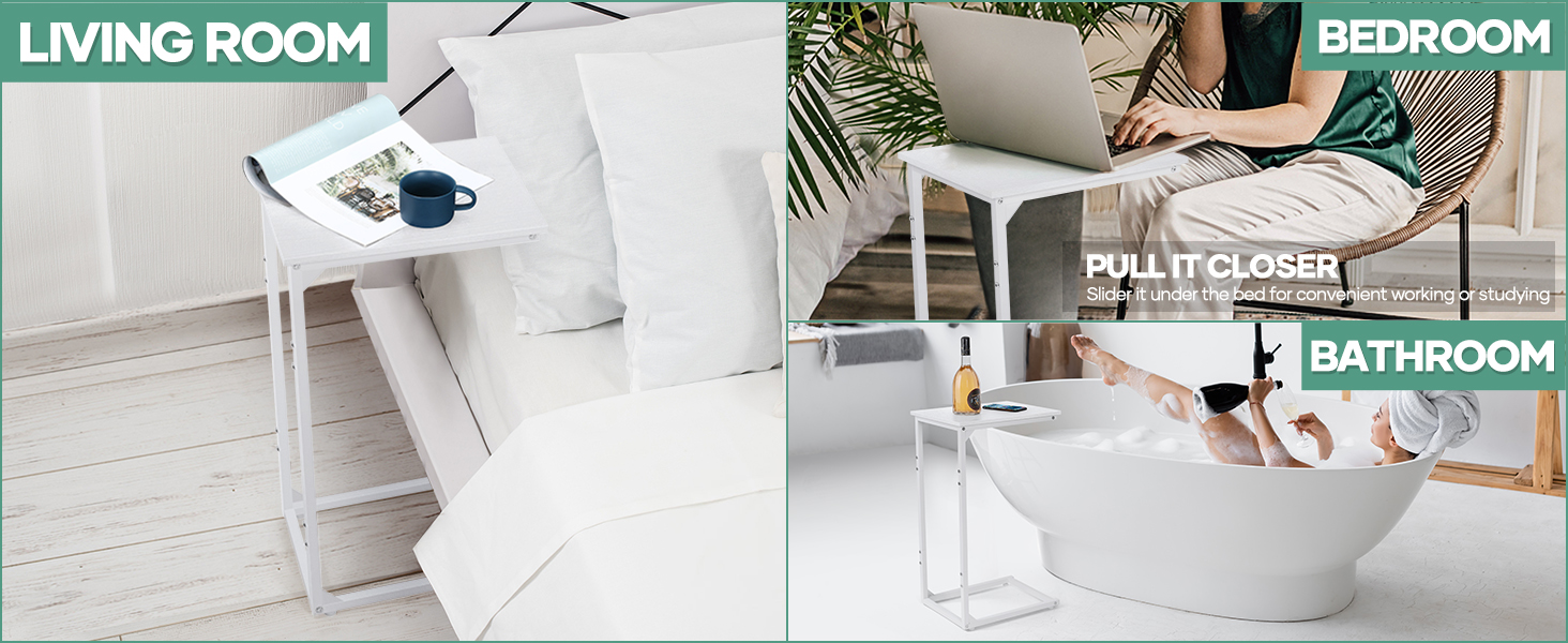 Nandae C Shaped End Table Set of 2, Rustic Tray Side Table