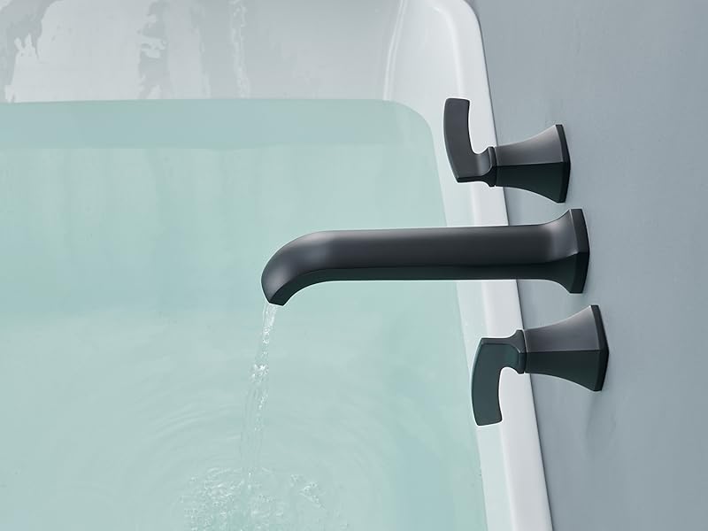 Qinkell Tub Filler Wall Mount Tub Faucet Black High Flow Long Spout