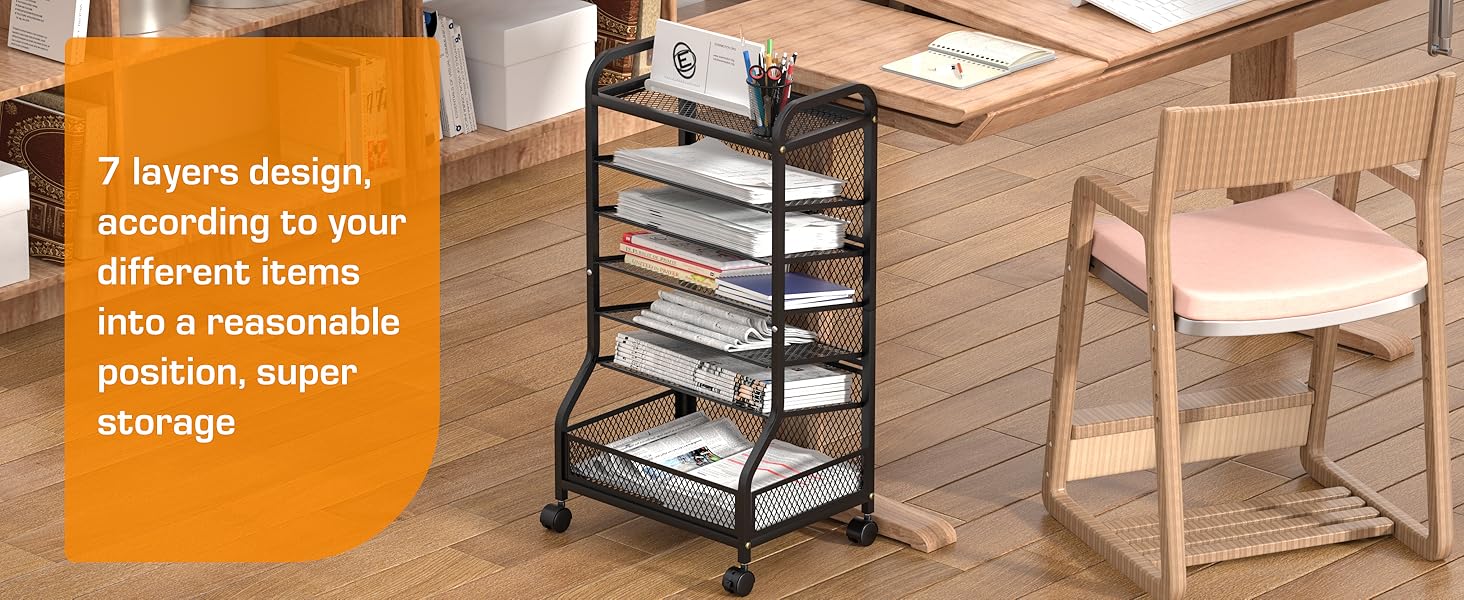 VDamu 7Tier File Organizer Cart Rolling Office File