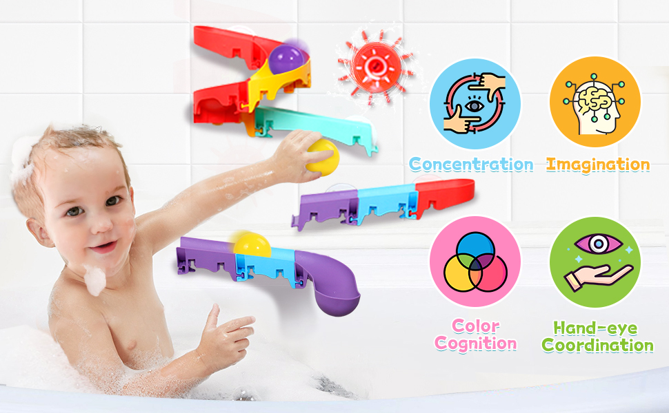 Nuheby Bath Toys for 2 3 4 Year Olds Gifts, Kids Bath Toys Upgraded Bigger Balls Track Game Shower Toys Water Slide with Powerful Suction Cups Water Toys DIY Bathtub Baby Toddler Bath Toys Mould Free 19 bath toy
