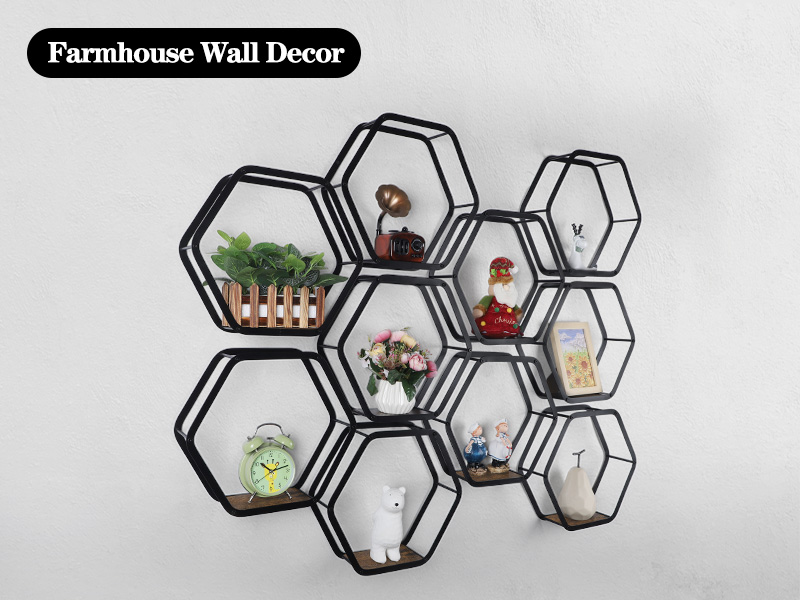 Hexagon Floating Shelves Set of 10 Black Metal Hexagon Shelves for Wall