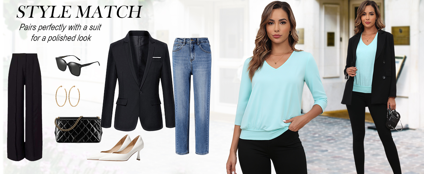 3/4 Length Sleeve Womens Tops