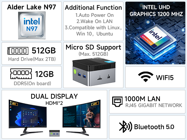 Amazon.com: GMKtec Worlds Smallest Mini PC Intel N97 512GB