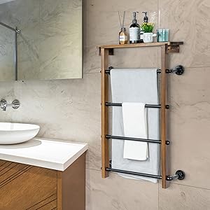 4-Tier Wall Mounted Towel Rack Ladder with Top Storage Shelf