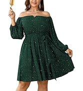 SCOMCHIC Plus Size Womens Sequin Glitter Mini Dress Off Shoulder Long Sleeve A-Line Club Cocktail...