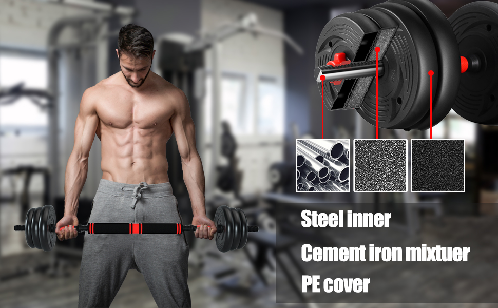 RovyFota Dumbbells Barbell Set 30KG With Connecting Rod, Dumbbells