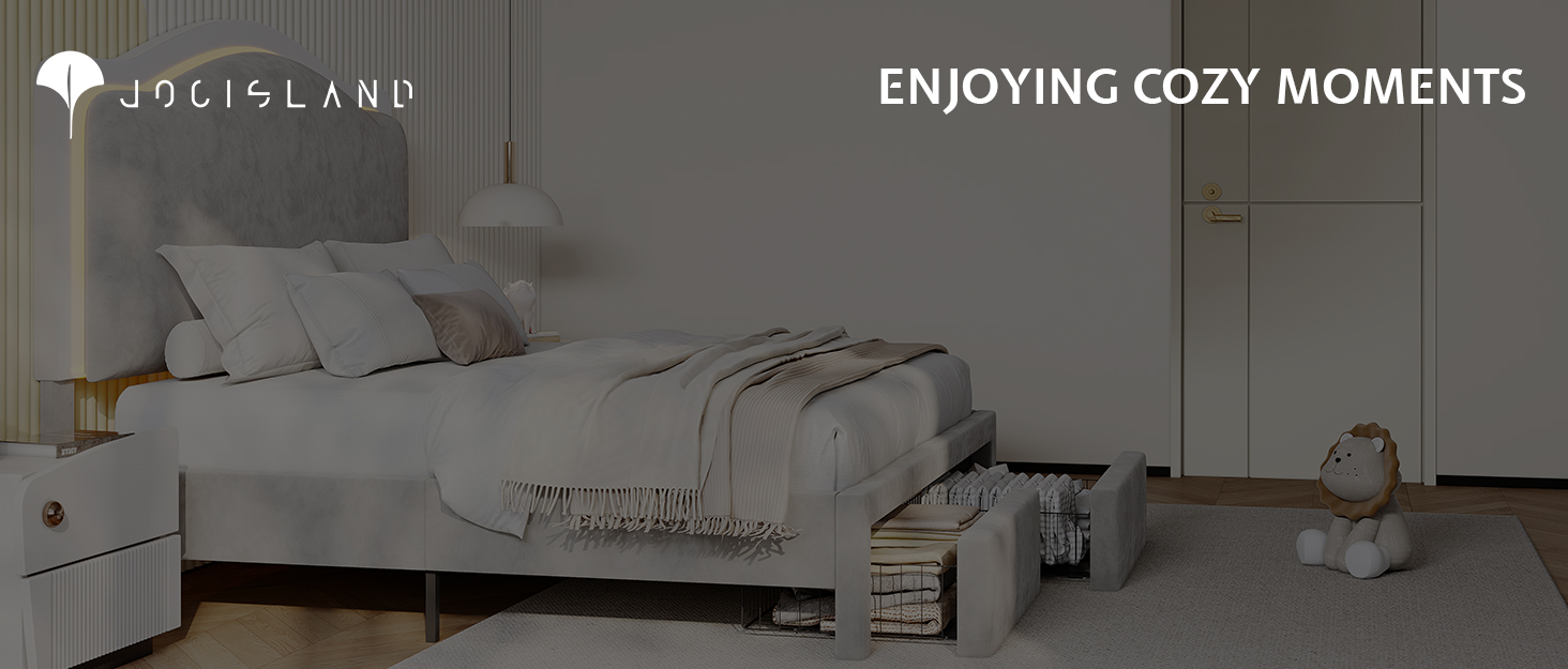Jocisland LED Full Size Bed Frame with 2 Storage Drawers