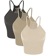 ODODOS Women's Crop 3-Pack Washed Seamless Rib-Knit Camisole Crop Tank Tops