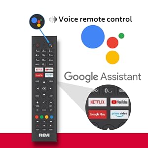 een zwarte afstandsbediening met een logo van Google Assistant op het scherm.
