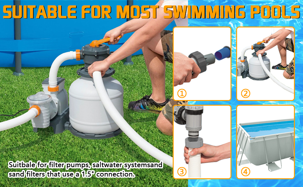 2Pcs 1.5’’ Diameter Pool Sand Filter Pump Hose, 40inch Pool