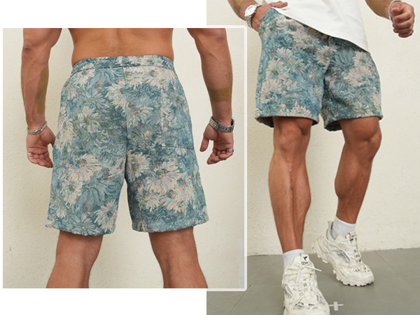 Men's Summer Casual Shorts Floral Jacquard Patterned Graphic