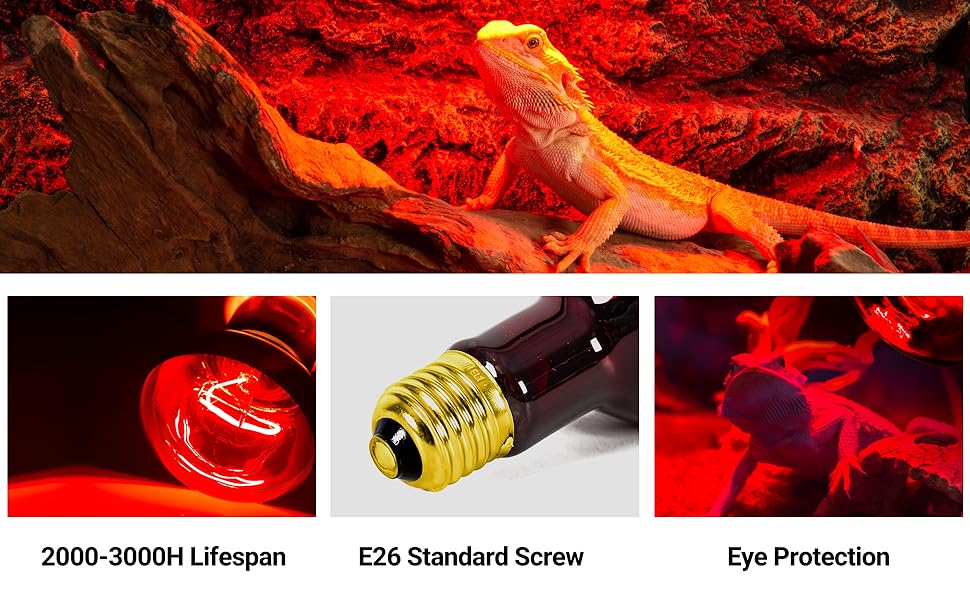 REPTI ZOO Reptile 50W Infrared Heat Lamp Bulb,2 Pack