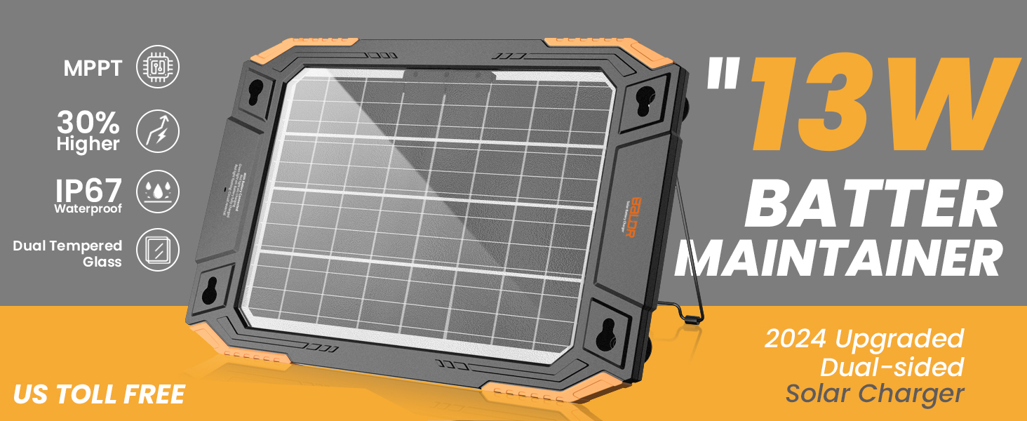 BALDR 13W Solar Battery Charger, Dual Sided Battery