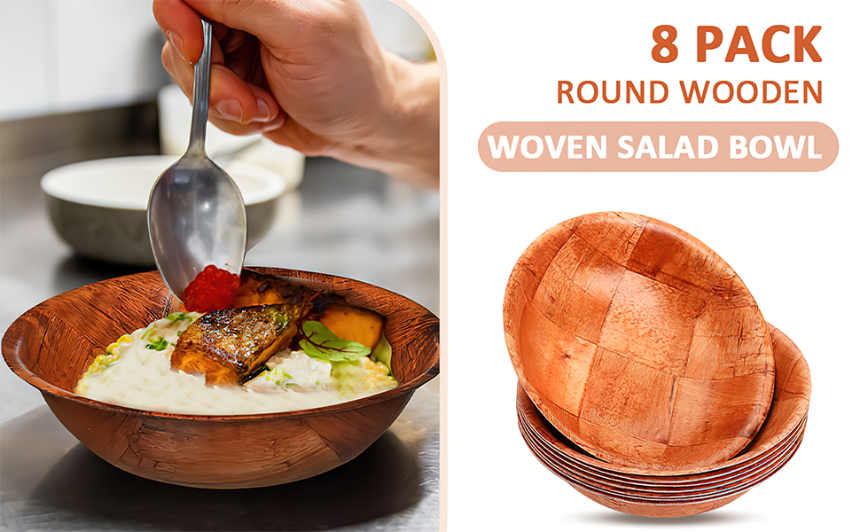 8 Pack Wooden Salad Bowls 8 Inch Stackable Hardwood Serving Bowls