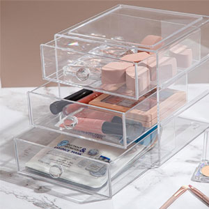 Makeup Organiser Storage Box with 3 Drawers, Acrylic Cosmetic Storage Case Jewelry Display Box Caddy for Sunglasses Jewelry Dressing Table Vanity Counter in the Bedroom Bathroom Gift Idea, Transparent 13 make up storage box