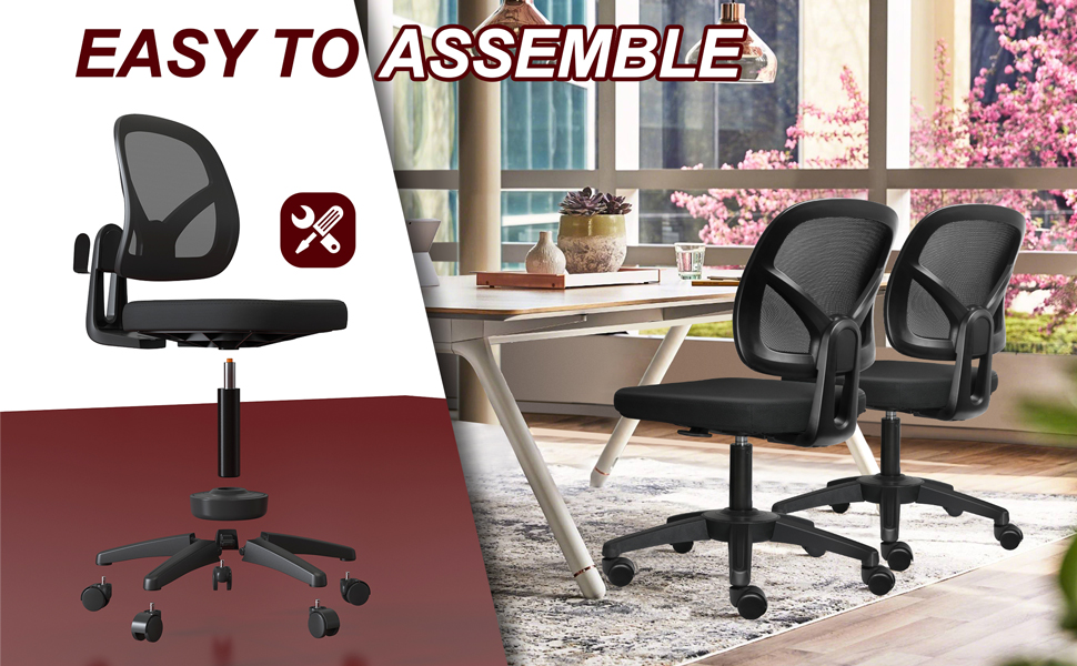KOLLIEE Armless Home Office Chair Mesh Ergonomic Small