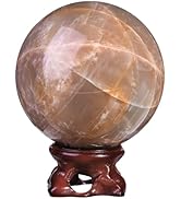 Rockcloud Natural Orange Moonstone Crystal Ball with Resin Stand, Polished Crystal Sphere Decorat...