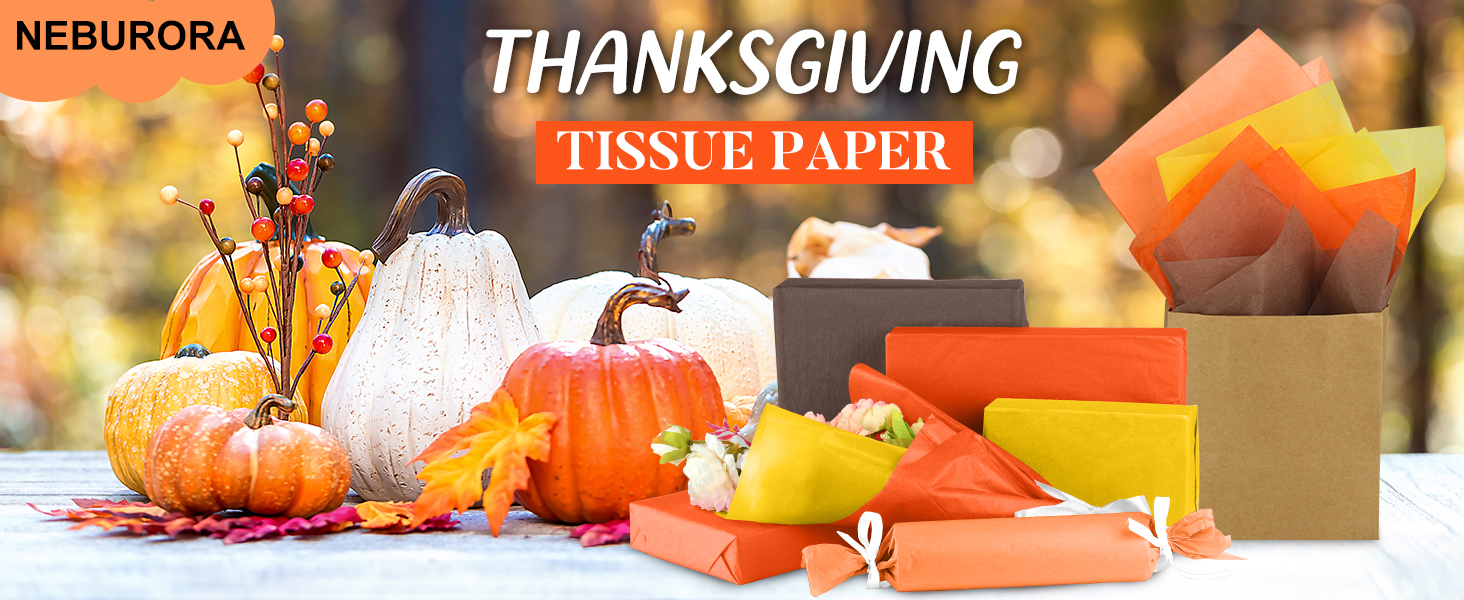 NEBURORA Fall Tissue Paper Bulk 72 Pcs Autumn Orange Yellow