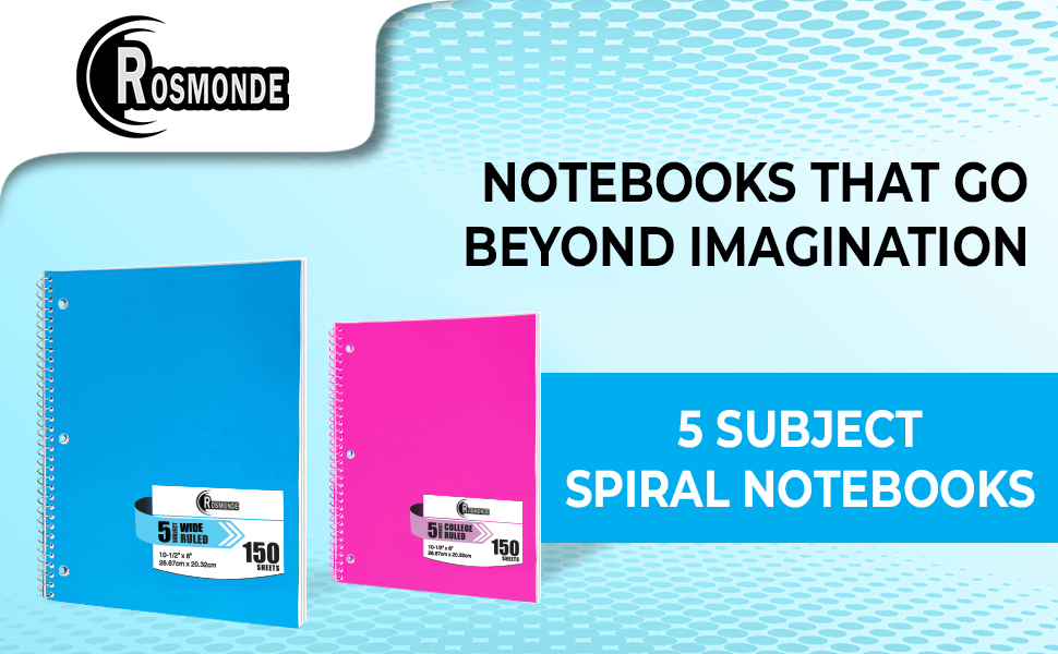 Rosmonde 24 Pack Spiral Notebook, 5 Subject, 300 Pages