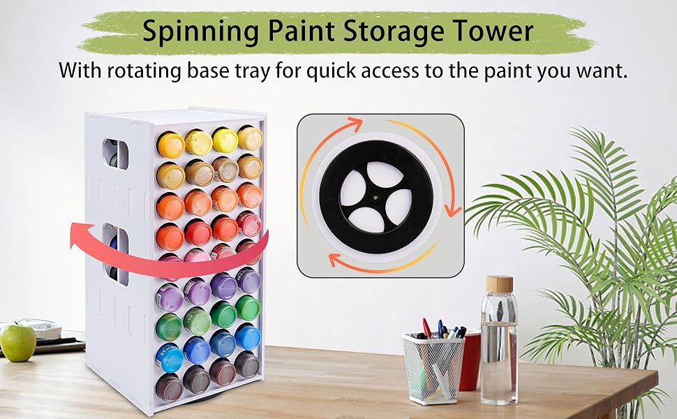 SANFURNEY Craft Paint Storage Rack, 72 Holes Spinning Paint