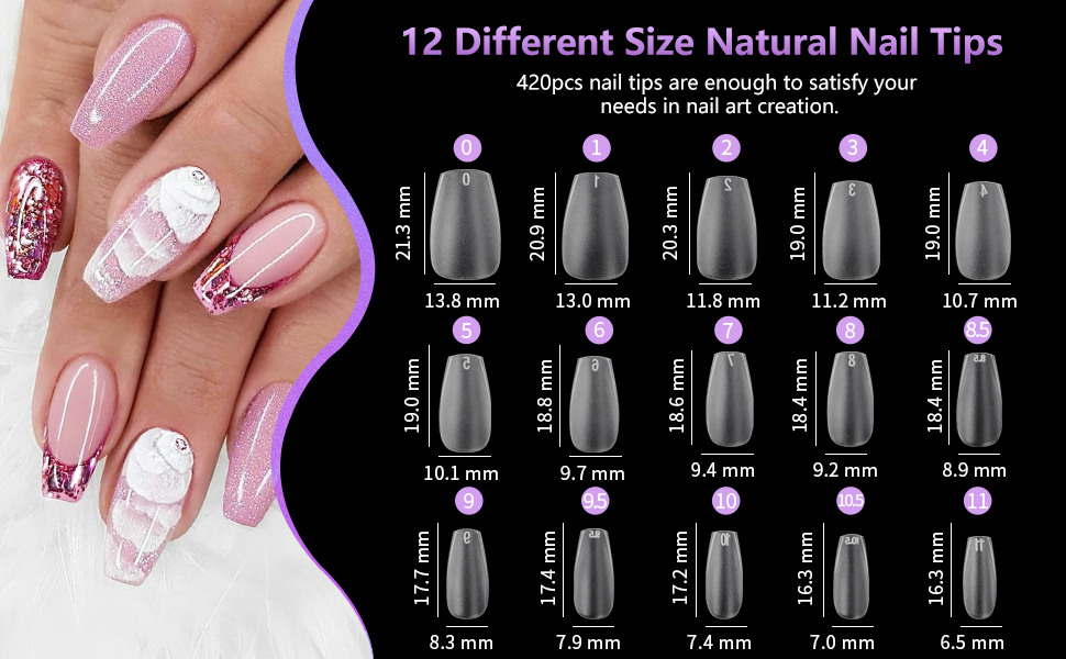 Short Coffin Nails Tips, 420pcs Full Cover Fake Nails Tips