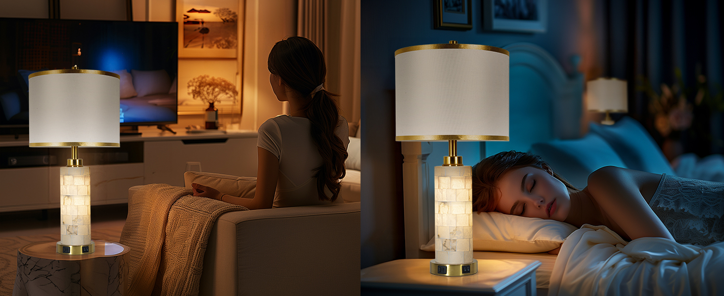  MARBLE BEDSIDE LAMP SET OF 2.TABLE LAMP WITH USB PORTS.TABLE LAMP WITH NIGHTLIGHT.RUSTIC TABLE LAMP