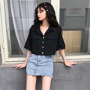 Amazon | [MIKANHX] シャツ レディース ゆったり ブラウス 半袖