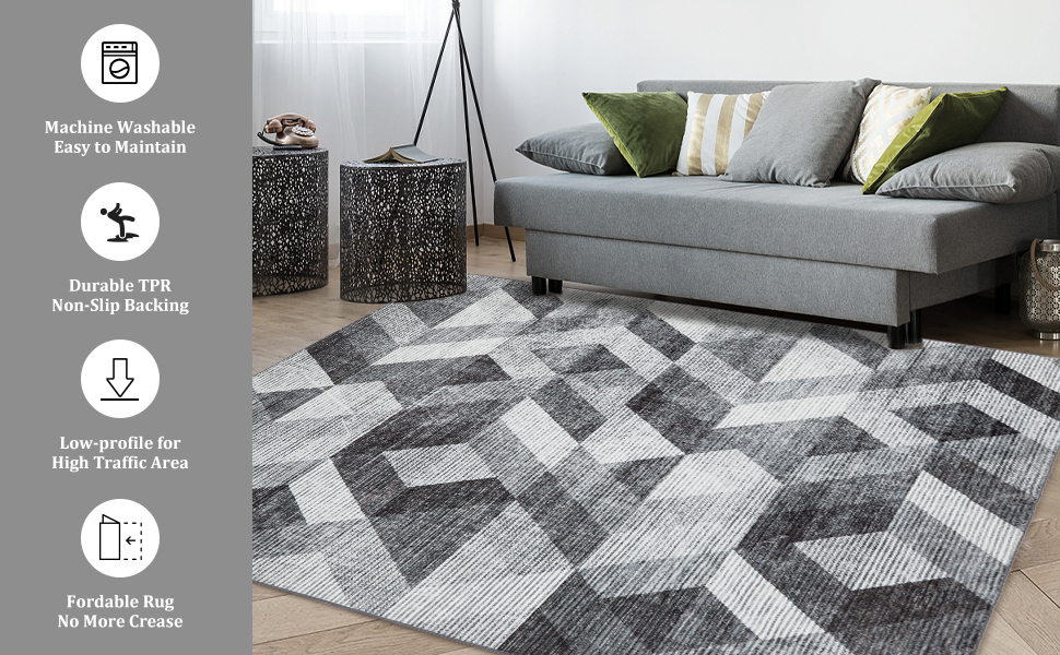 RUGSREAL Geometric Modern Area Rug Trellis Small Throw Carpet LowPile Washable Area