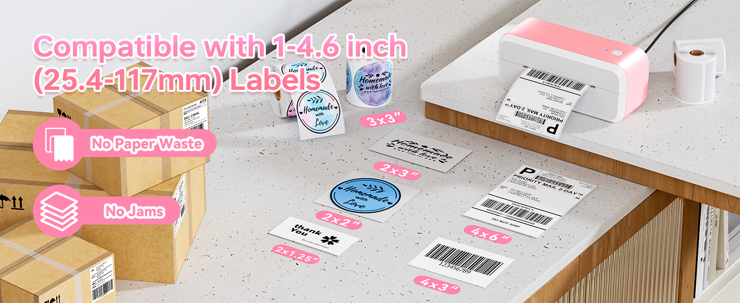pink bluetooth thermal shipping label printer