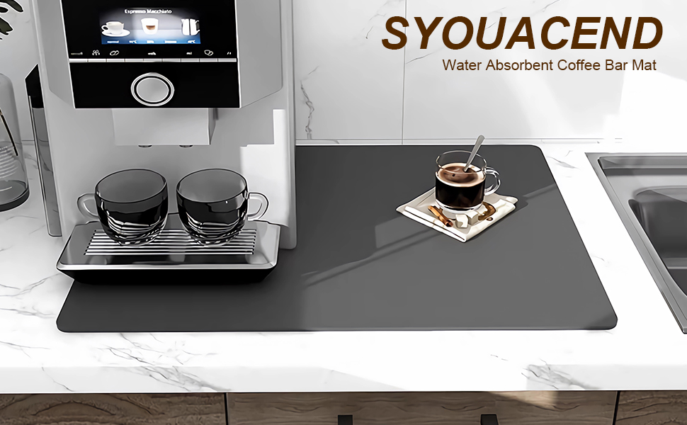 Coffee Bar Mat for Spillproof, SYOUACEND 24 x 16 Inch Hide