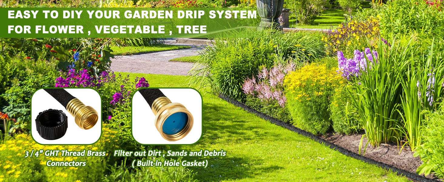 Soaker Hose 50 FT,1/2 inch Round Soaker Hose with Solid Brass Connector,Heavy Duty