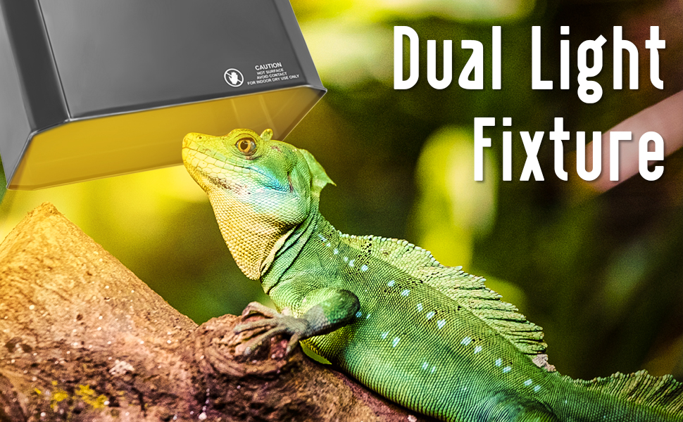 Eckpo Reptile Dual Light Fixture 2 in 1 Deep Dome Lamp Hood