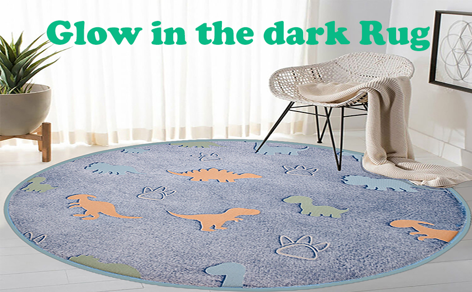 QH Cute Unicorn Round Rug, Glow in The Dark Mat for Kids