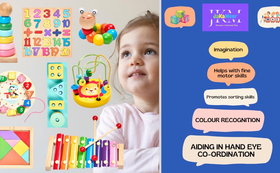 JaKaMeer Wooden Educational Toy Set 8in1 for Kids Number Puzzle