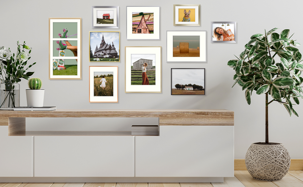 Frametory, 11x14 Aluminum Photo Frame with Ivory Color Mat