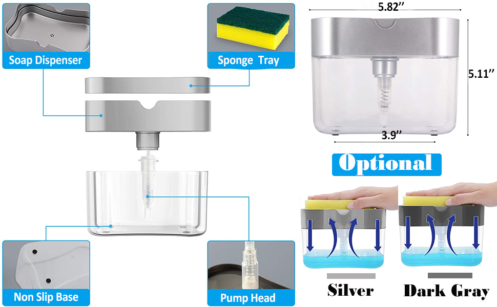 Soap Dispenser, Premium Soap Dispenser, Sink Dishwasher Liquid Holder, Pump with Sponge Holder