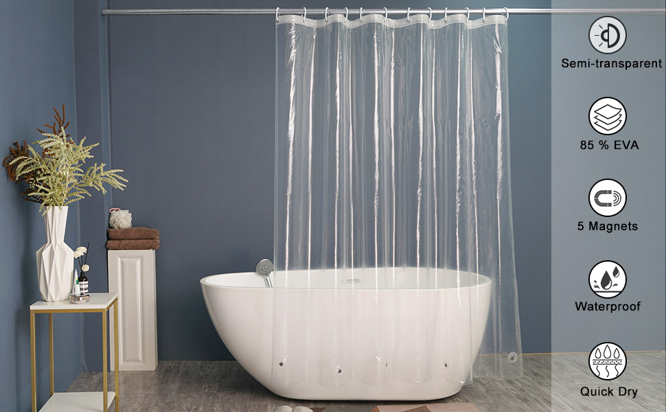 UFRIDAY Clear Shower Curtain Liner PEVA, Extra Long Bathroom Curtain