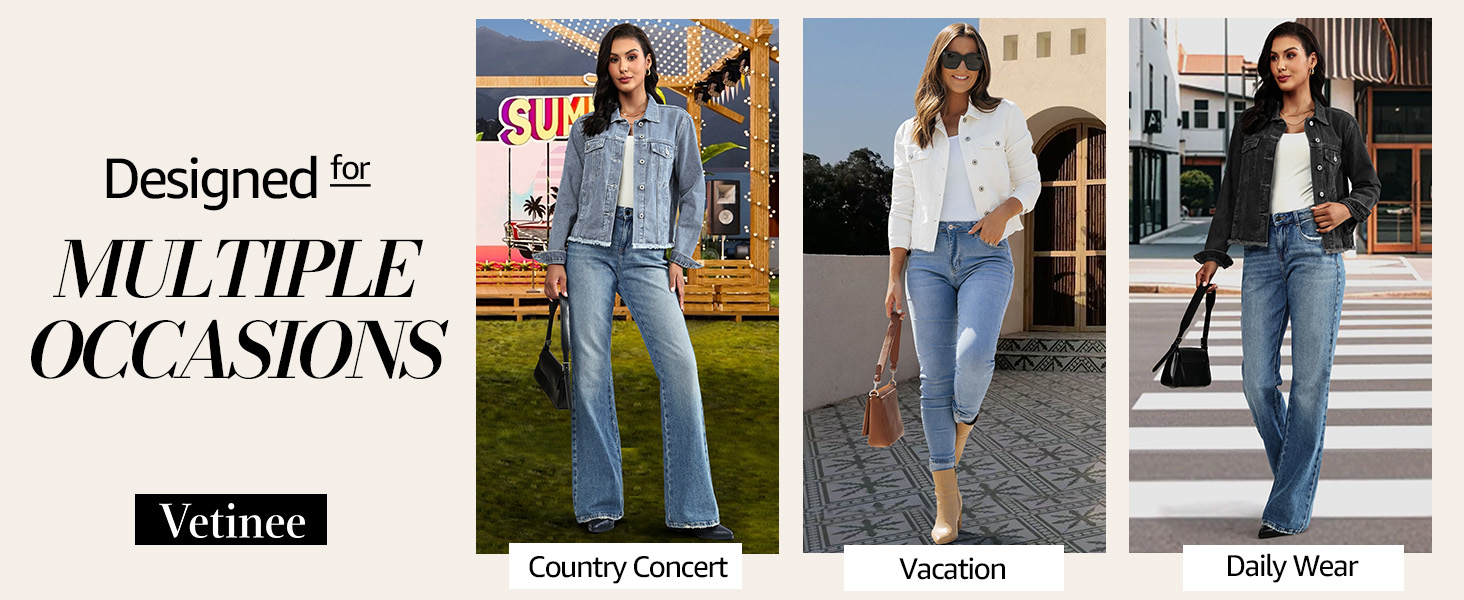 Vetinee Denim Jackets for Women Jean Jacket for Women Trendy