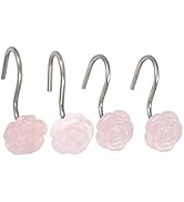 rockcloud 4PCS Rose Shaped Rose Quartz Crystal Shower Curtain Hooks, Handmade Rose Flower Stainle...