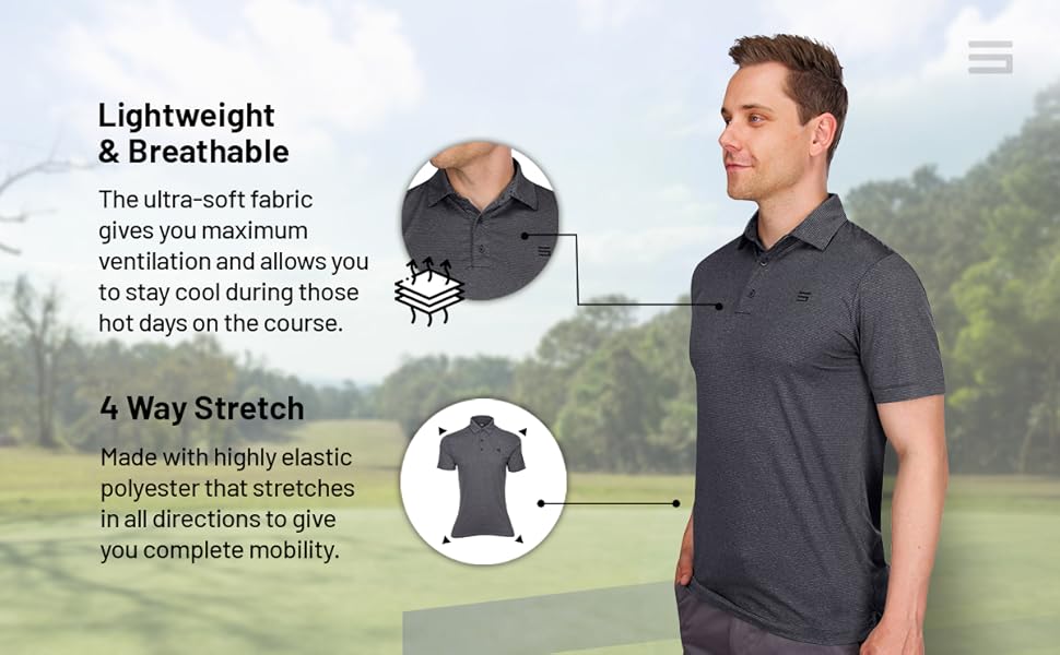 Lightweight & breathable casual wear. 4-way stretch fabric allows for easy mobility while golfing.