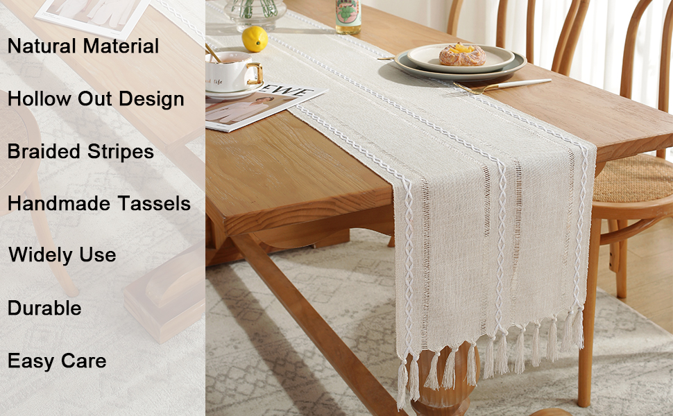 Cenebonxy Rustic Boho Table Runner, Linen Table Runner