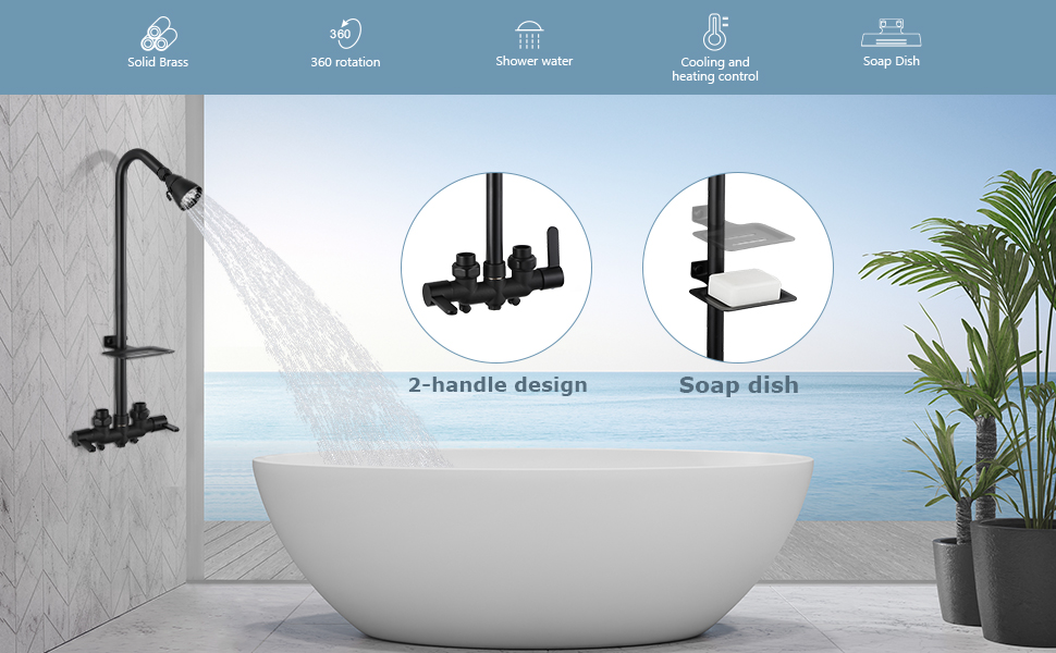 Aolemi 3" Center Wall Mounted Matte Black Outdoor Shower Kit Exposed