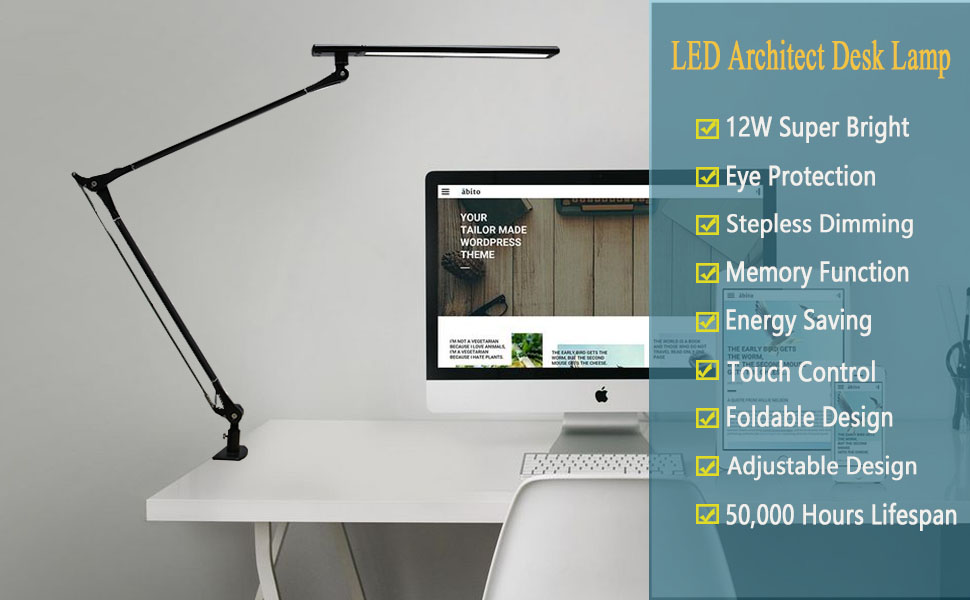 Tedgor LED Desk Lamp, Architect Task Lamp, 12W EyeCaring Metal Swing