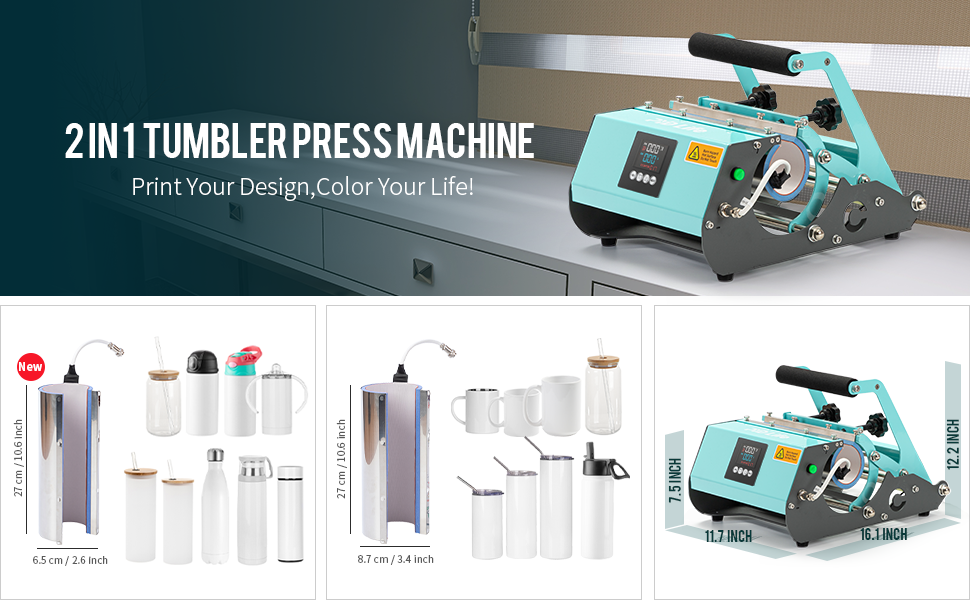 PYD Life 2 in 1 Tumbler Heat Press Machine 110 V Mint Green