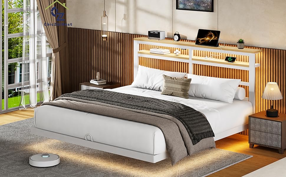 専用　Mサイズ Amazon.com: ChicZhiNest Floating Bed Frame Queen with LED