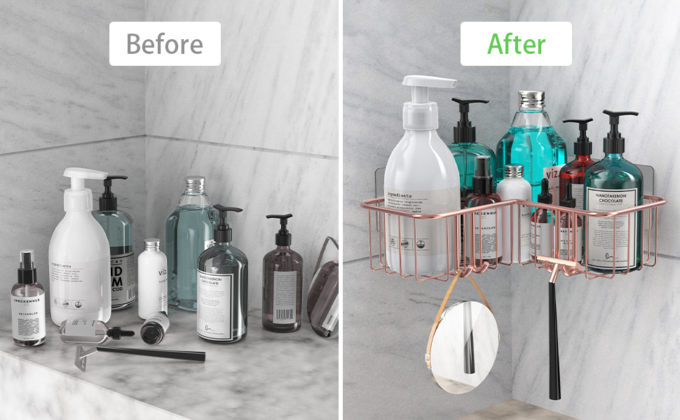SMARTAKE 2Pack Corner Shower Caddy, Adhesive Bath Shelf with Hooks, SUS304