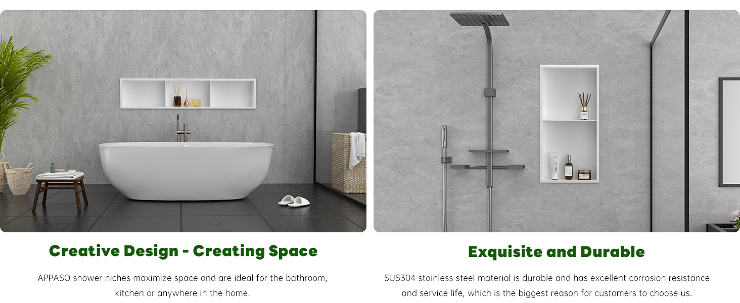 APPASO Shower Niche NO Tile Needed 12" x 12" Matte White Single Shelf